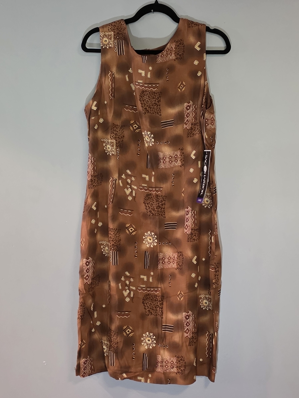 Sag Harbor Copper-Brown Patterned Sleeveless Midi Dress